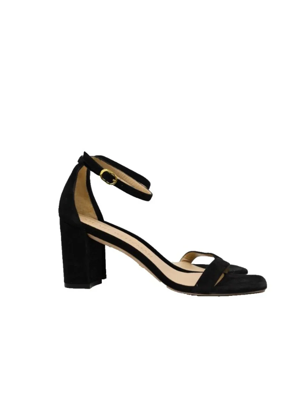 $490 Stuart Weitzman Nudistcurve 75 Block Heel Sandal BLACK SUEDE 9.5 US (TF16)